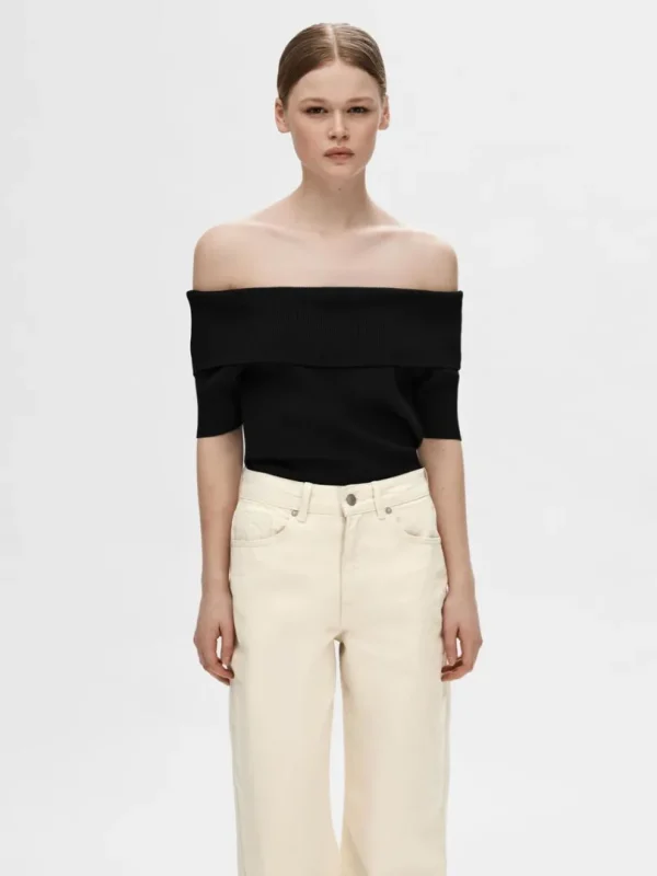 Toppe Og Bluser | Strik>SELECTED OFF-SHOULDER STRIKKET TOP Black