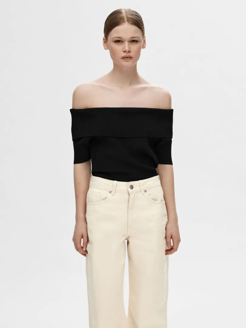 offshoulder_strikket_top_0.webp Toppe Og Bluser | Strik>SELECTED OFF-SHOULDER STRIKKET TOP Black