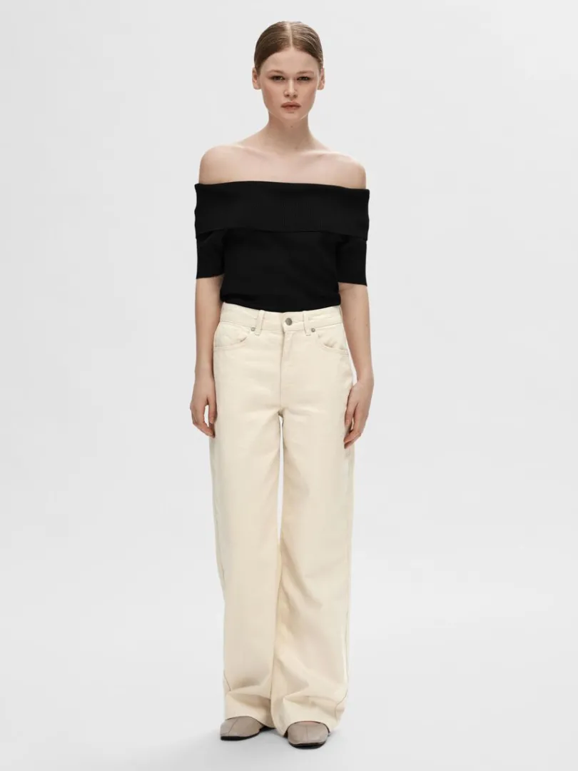 offshoulder_strikket_top_1.webp Toppe Og Bluser | Strik>SELECTED OFF-SHOULDER STRIKKET TOP Black
