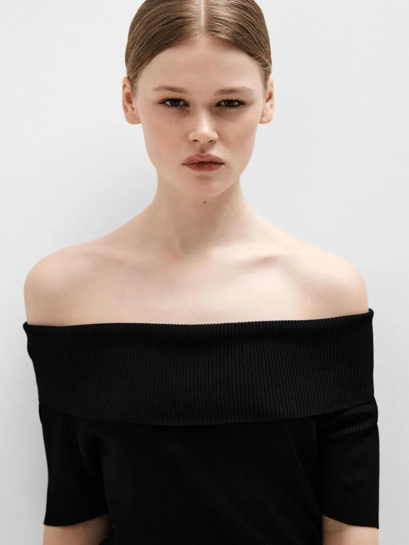 offshoulder_strikket_top_2.webp Toppe Og Bluser | Strik>SELECTED OFF-SHOULDER STRIKKET TOP Black