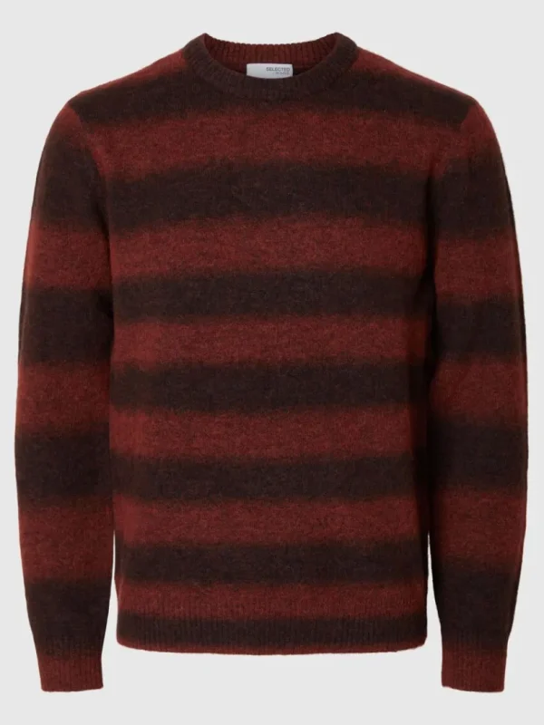 Strik>SELECTED OMBRE-STRIBET SWEATER MED RUND HALS Red