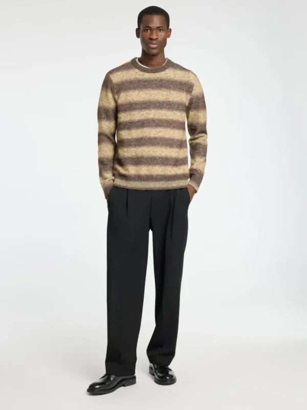Strik>SELECTED OMBRE-STRIBET SWEATER MED RUND HALS Brown