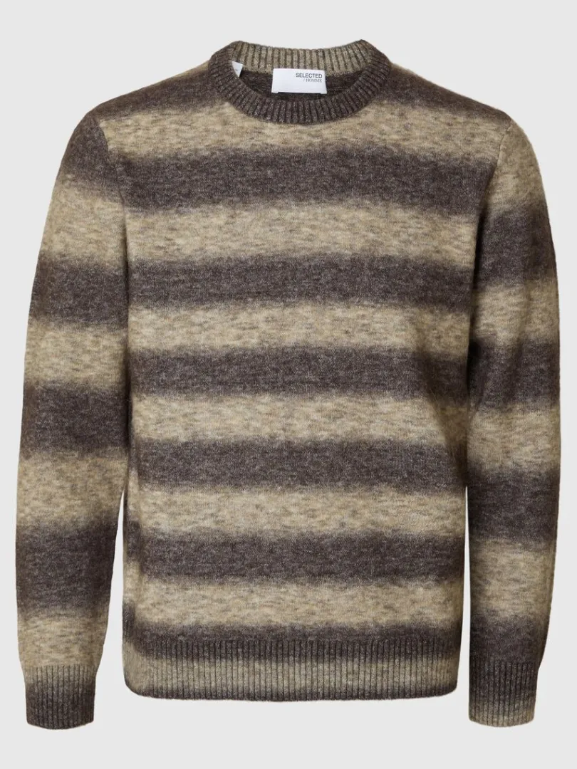 ombrestribet_sweater_med__4.webp Strik>SELECTED OMBRE-STRIBET SWEATER MED RUND HALS Brown