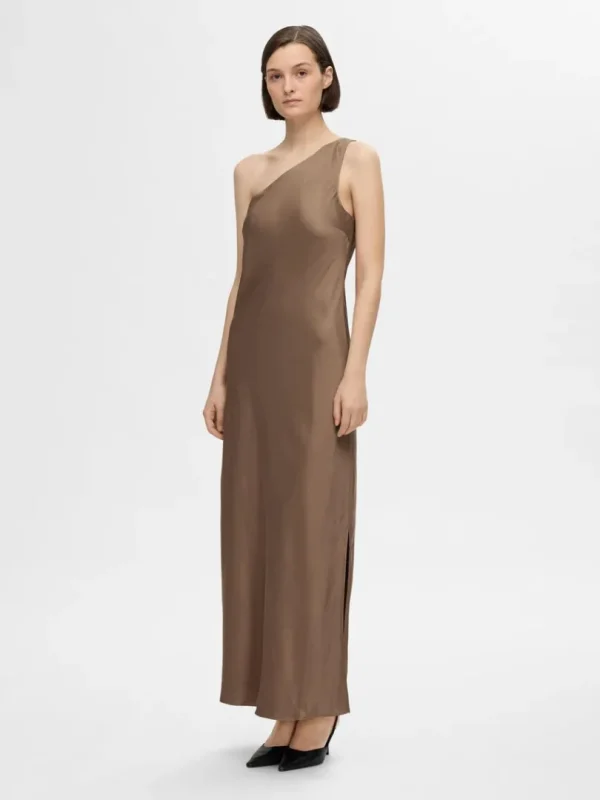 Kjoler>SELECTED ONE-SHOULDER MAXIKJOLE Brown