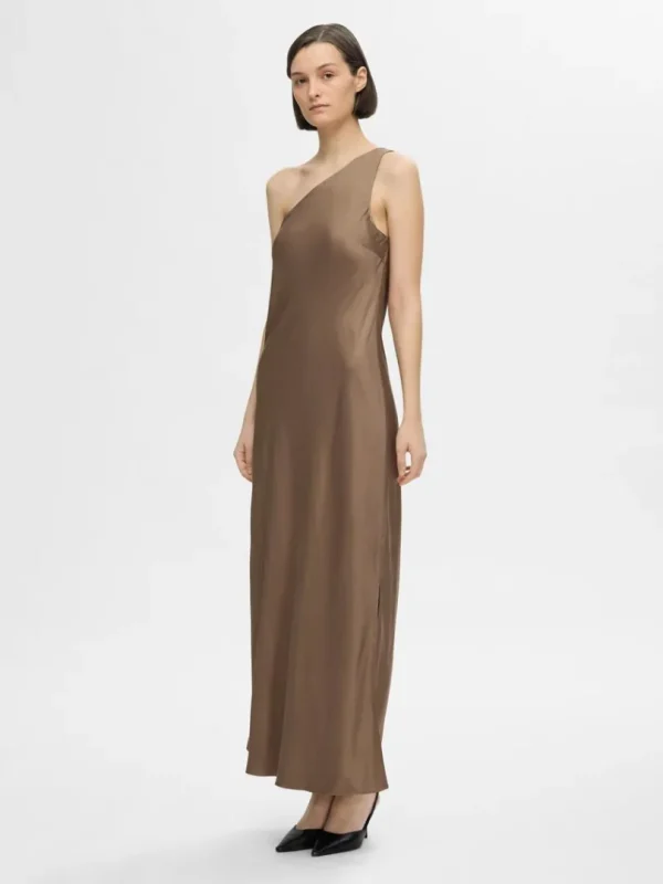 Kjoler>SELECTED ONE-SHOULDER MAXIKJOLE Brown