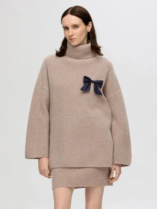 Strik>SELECTED OVERSIZE RULLEKRAVE STRIKTRØJE Brown