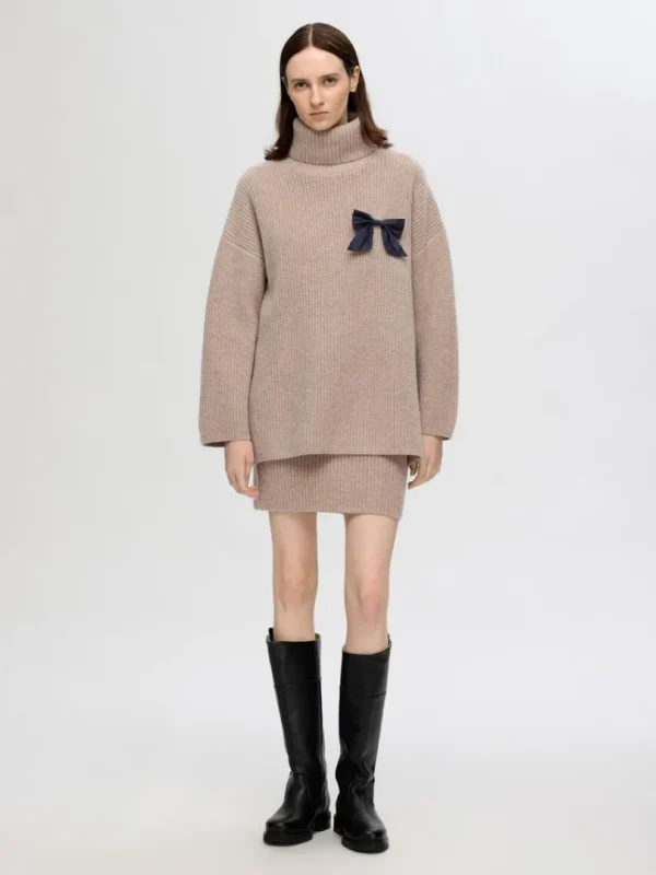 Strik>SELECTED OVERSIZE RULLEKRAVE STRIKTRØJE Brown