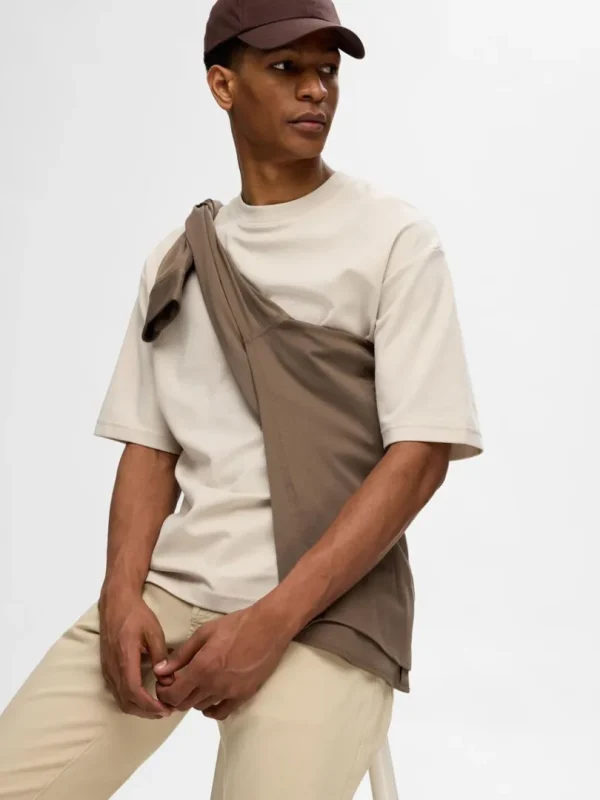 T-shirts>SELECTED OVERSIZED KORTÆRMET T-SHIRT Beige