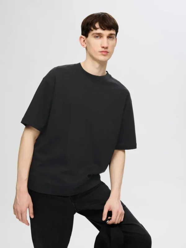 T-shirts>SELECTED OVERSIZED KORTÆRMET T-SHIRT Black
