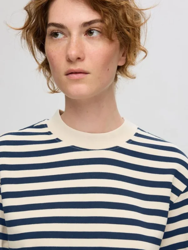 Hættetrøjer & Sweatshirts>SELECTED OVERSIZED STRIBET SWEATSHIRT Blue