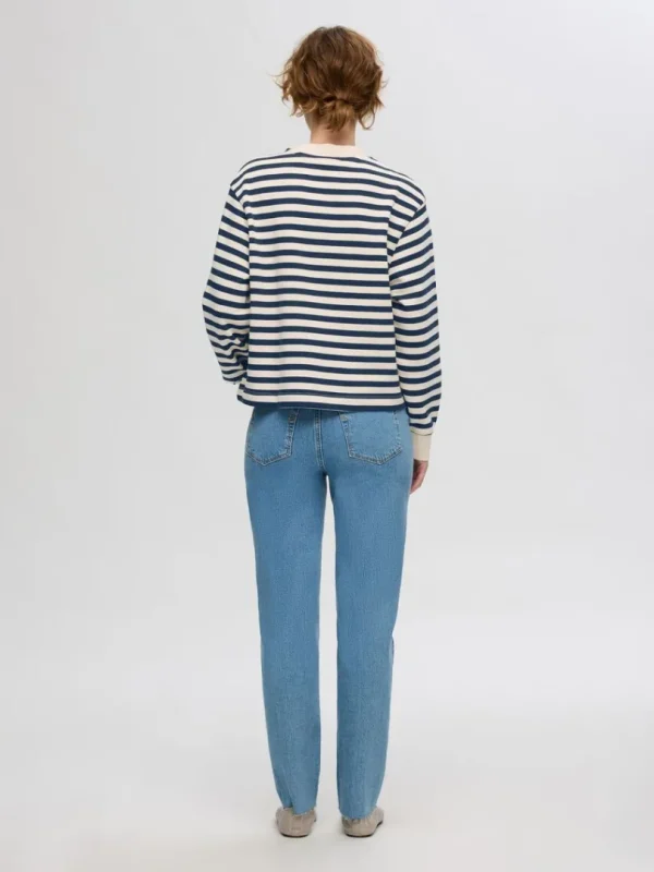 Hættetrøjer & Sweatshirts>SELECTED OVERSIZED STRIBET SWEATSHIRT Blue