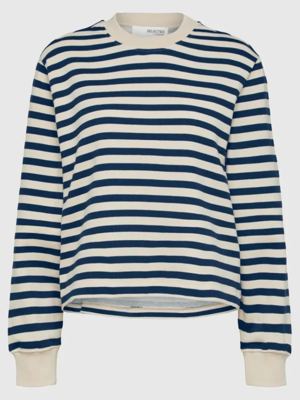 Hættetrøjer & Sweatshirts>SELECTED OVERSIZED STRIBET SWEATSHIRT Blue