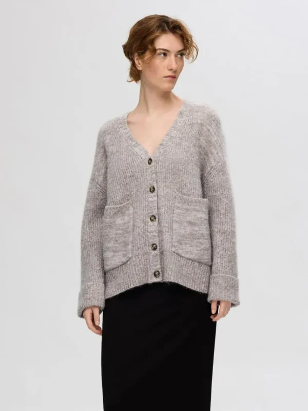Strik>SELECTED OVERSIZED STRIKKET CARDIGAN Grey