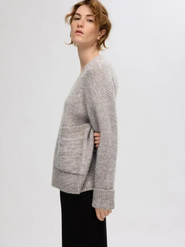 Strik>SELECTED OVERSIZED STRIKKET CARDIGAN Grey