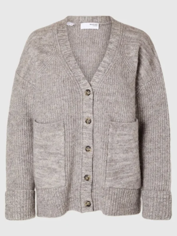 Strik>SELECTED OVERSIZED STRIKKET CARDIGAN Grey