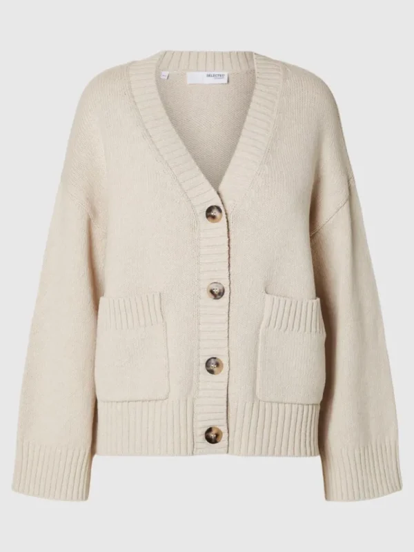 Strik>SELECTED OVERSIZED STRIKKET CARDIGAN Beige
