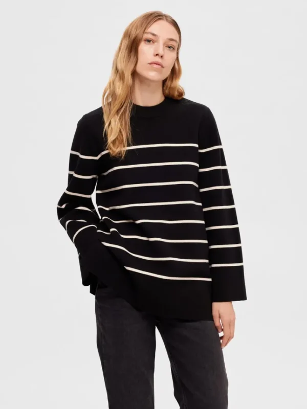 Strik>SELECTED OVERSIZED STRIKTRØJE Black