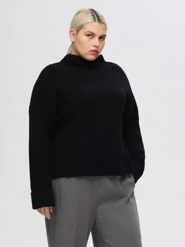 Strik>SELECTED OVERSIZED STRIKTRØJE Black