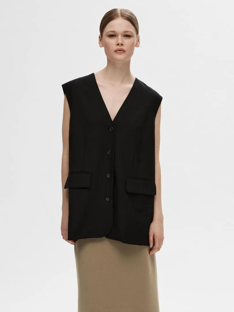 oversized_vest_0.webp Jakkesæt & Blazers | Toppe Og Bluser>SELECTED OVERSIZED VEST Black