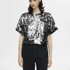 Toppe Og Bluser>SELECTED PAILLETTER KORT TOP Silver