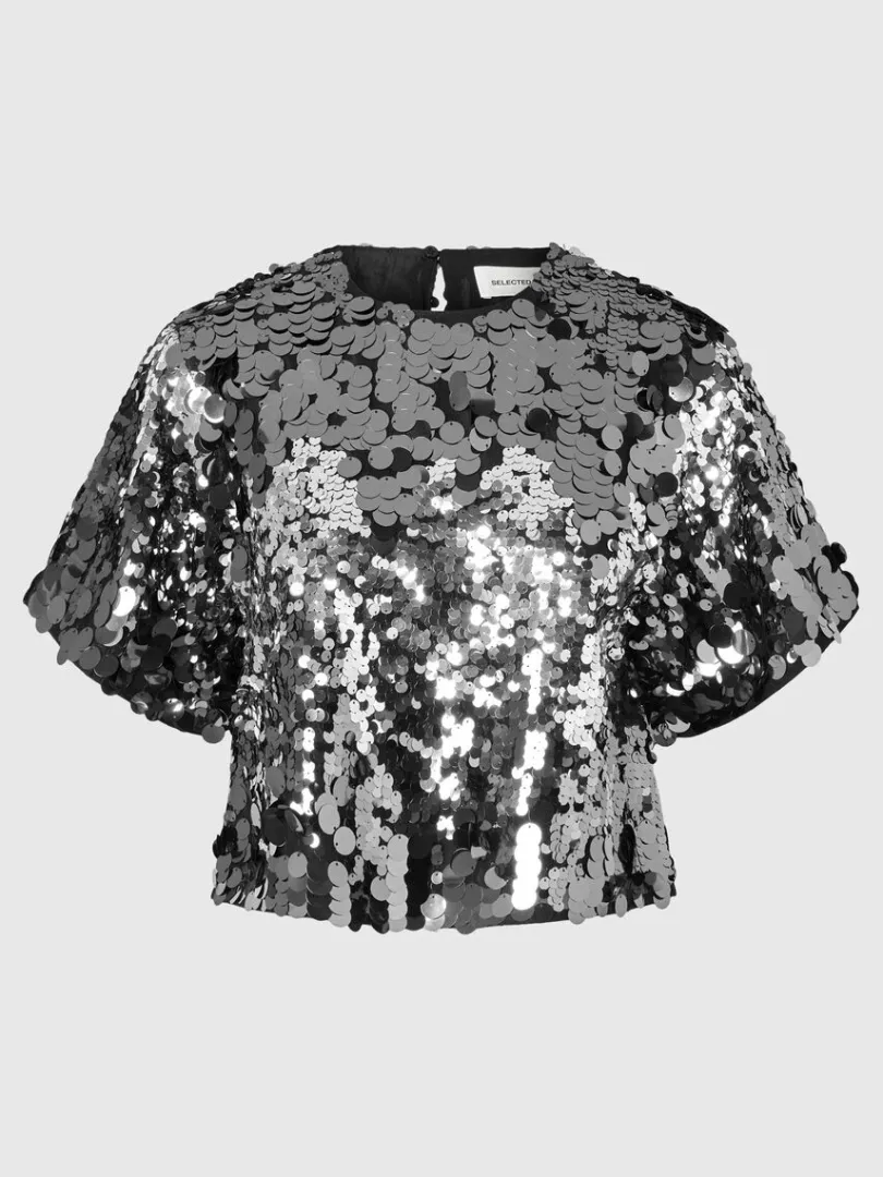 pailletter_kort_top_5.webp Toppe Og Bluser>SELECTED PAILLETTER KORT TOP Silver