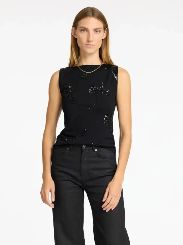 Toppe Og Bluser>SELECTED PAILLETTER TOP UDEN ÆRMER Black