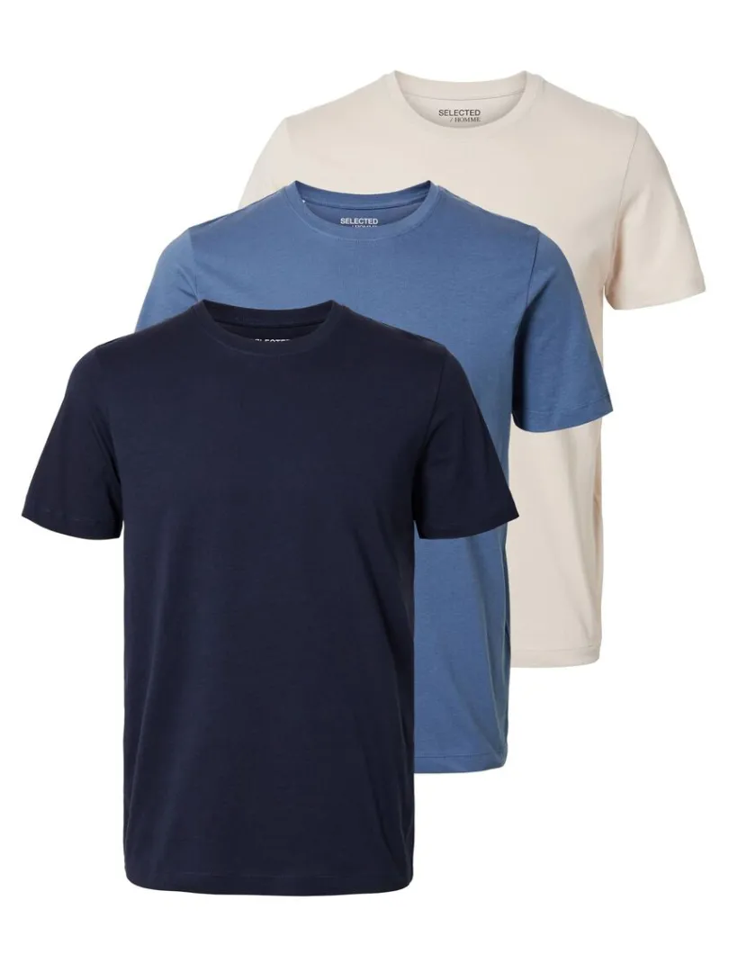 pak_bomuld_tshirt_5-4.webp T-shirts>SELECTED 3-PAK BOMULD T-SHIRT Blue