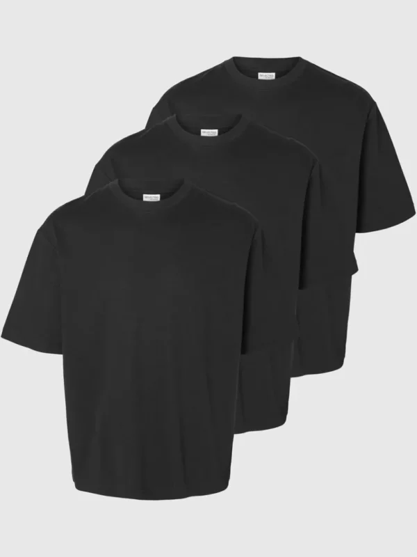 T-shirts>SELECTED 3 PAK T-SHIRT MED RUND HALS Black
