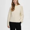 Strik>SELECTED PERLEDETALJE STRIKTRØJE Beige