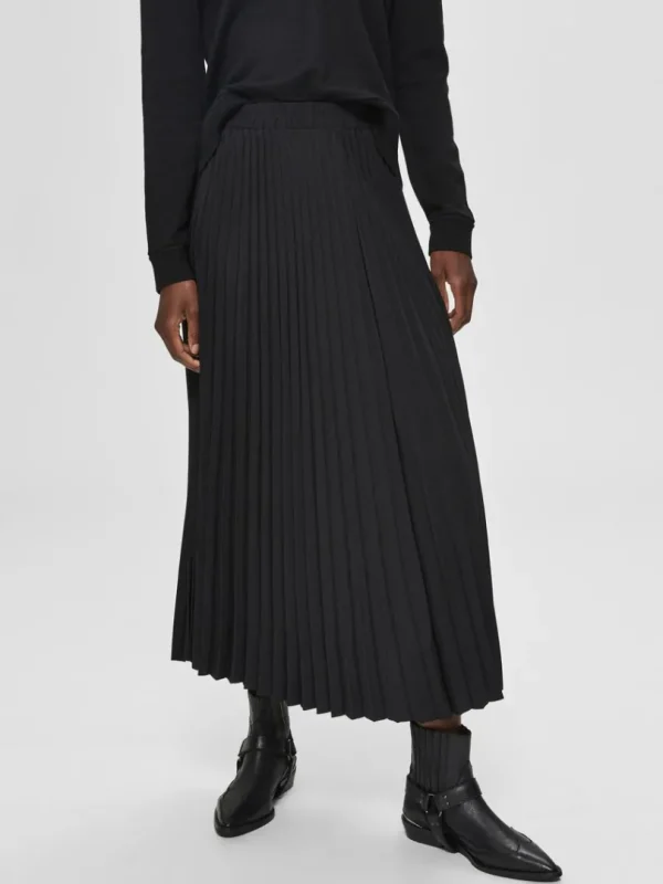 Nederdele>SELECTED PLISSERET MIDINEDERDEL Black