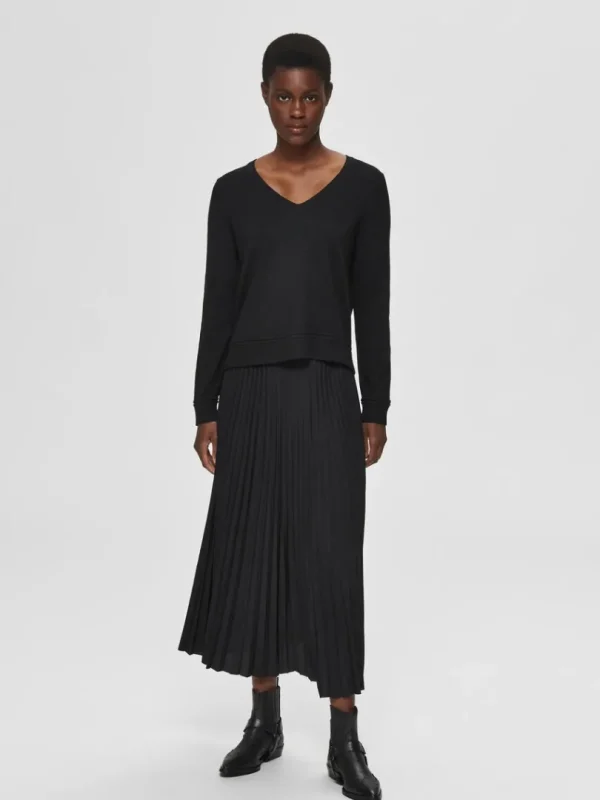 Nederdele>SELECTED PLISSERET MIDINEDERDEL Black