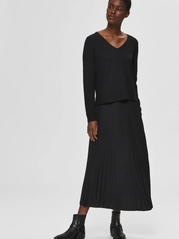 Nederdele>SELECTED PLISSERET MIDINEDERDEL Black
