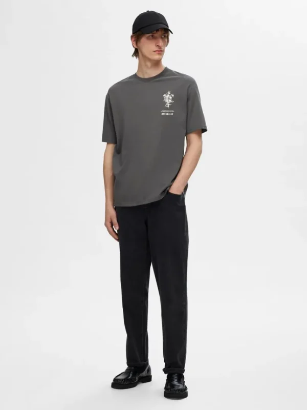 T-shirts>SELECTED PRINTET BOMULD T-SHIRT Grey