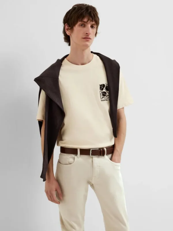 T-shirts>SELECTED PRINTET BOMULD T-SHIRT Beige