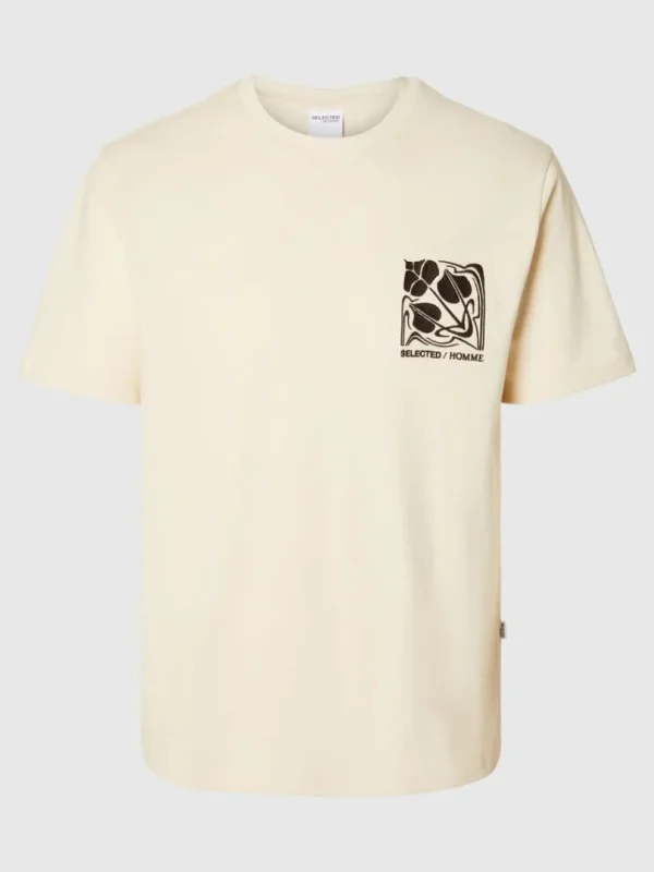 T-shirts>SELECTED PRINTET BOMULD T-SHIRT Beige