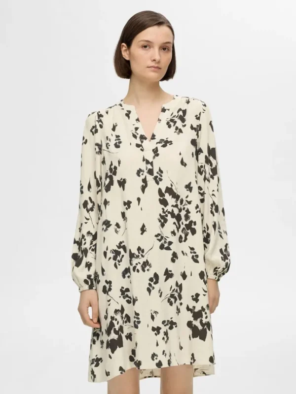 Kjoler>SELECTED PRINTET KORT KJOLE Beige