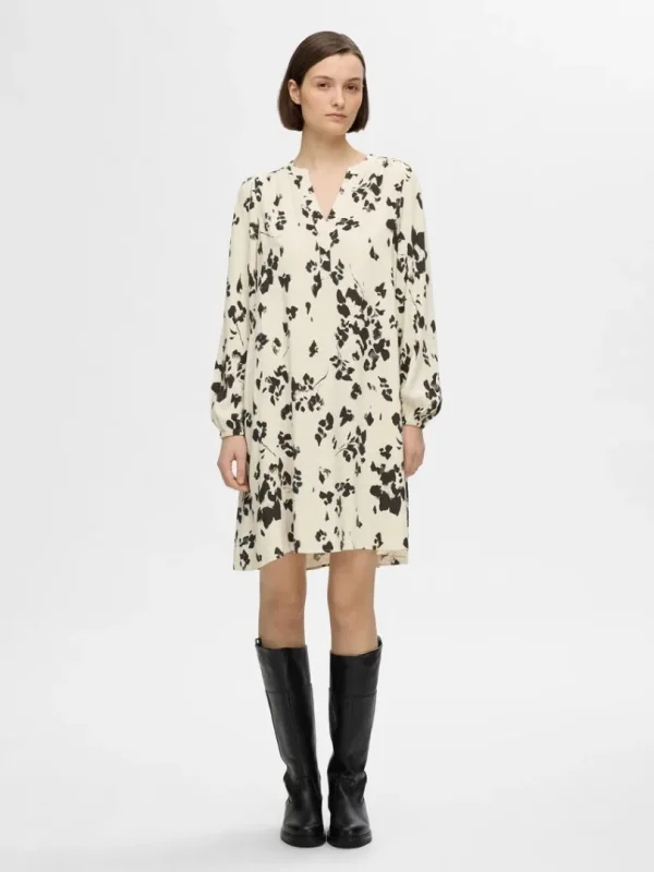 Kjoler>SELECTED PRINTET KORT KJOLE Beige