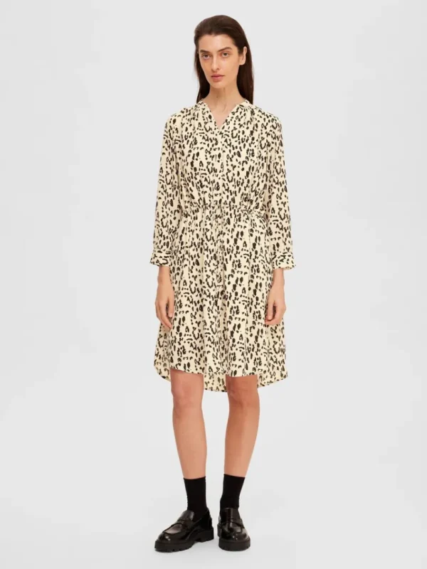 Kjoler>SELECTED PRINTET KORT KJOLE Beige