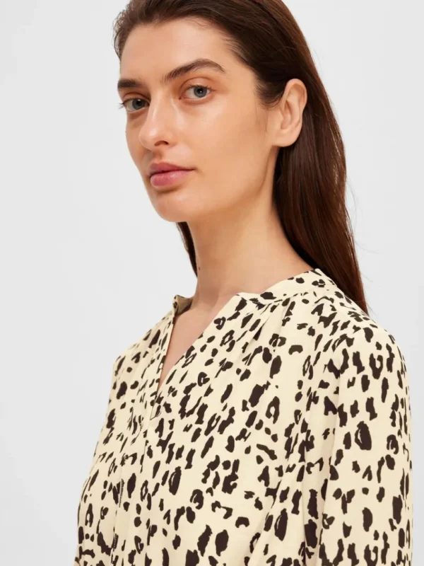 Kjoler>SELECTED PRINTET KORT KJOLE Beige