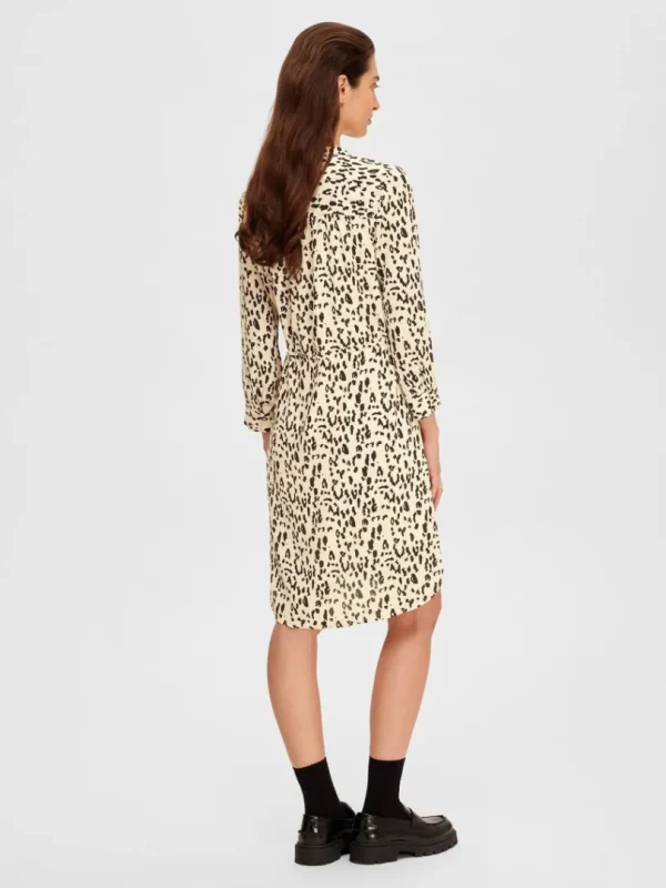 Kjoler>SELECTED PRINTET KORT KJOLE Beige