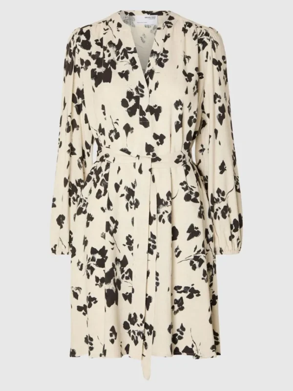 Kjoler>SELECTED PRINTET KORT KJOLE Beige