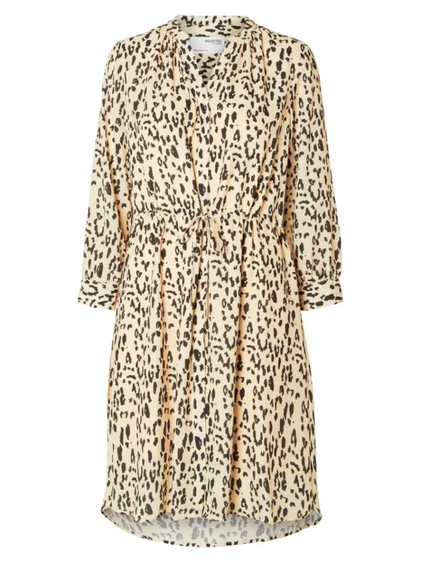 Kjoler>SELECTED PRINTET KORT KJOLE Beige