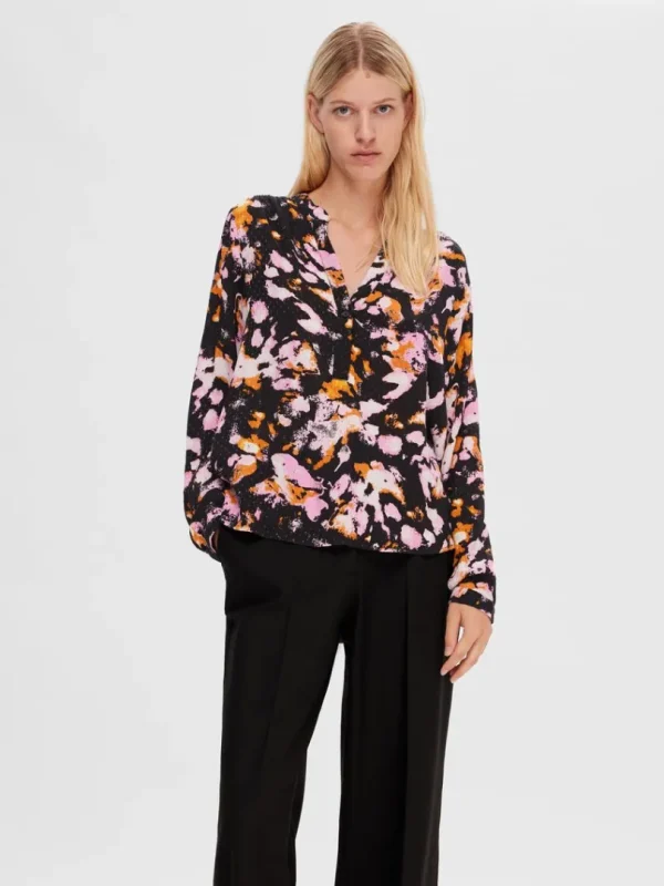 Toppe Og Bluser>SELECTED PRINTET LANGÆRMET BLUSE Coloured