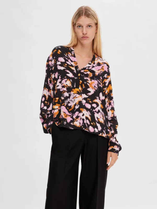 Toppe Og Bluser>SELECTED PRINTET LANGÆRMET BLUSE Coloured