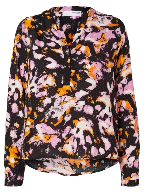 Toppe Og Bluser>SELECTED PRINTET LANGÆRMET BLUSE Coloured