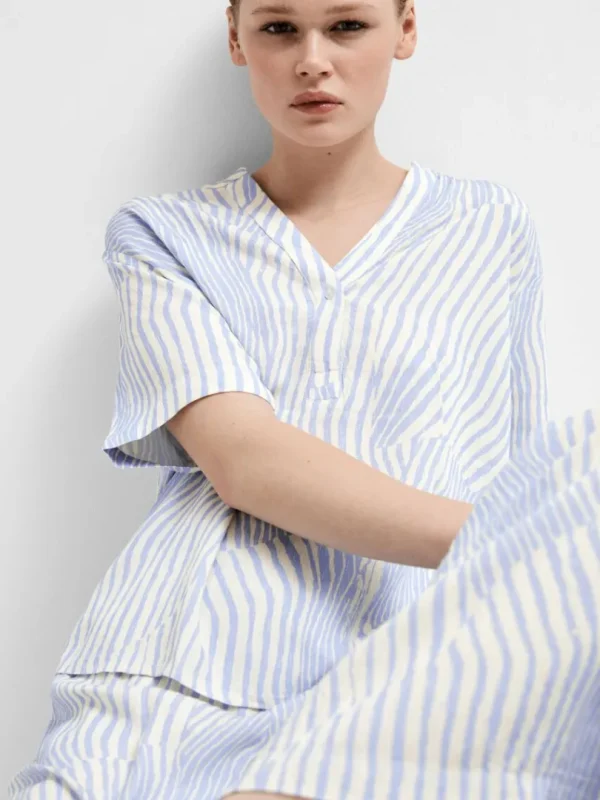 Toppe Og Bluser>SELECTED PRINTET TOP MED KORTE ÆRMER Blue