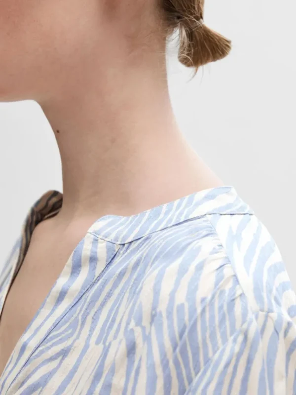 Toppe Og Bluser>SELECTED PRINTET TOP MED KORTE ÆRMER Blue