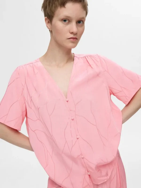 Toppe Og Bluser>SELECTED PRINTET TOP MED V-HALS Pink