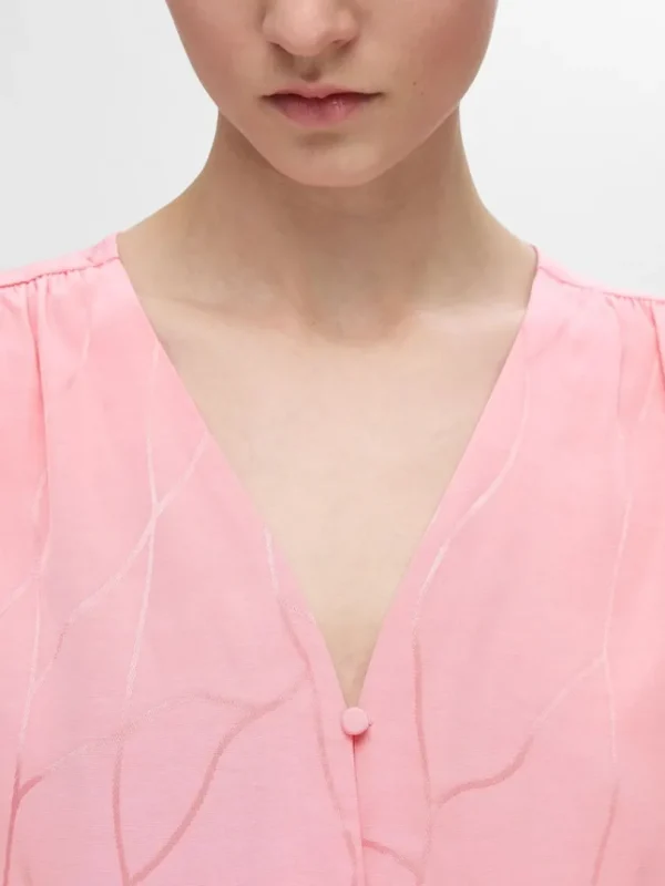Toppe Og Bluser>SELECTED PRINTET TOP MED V-HALS Pink