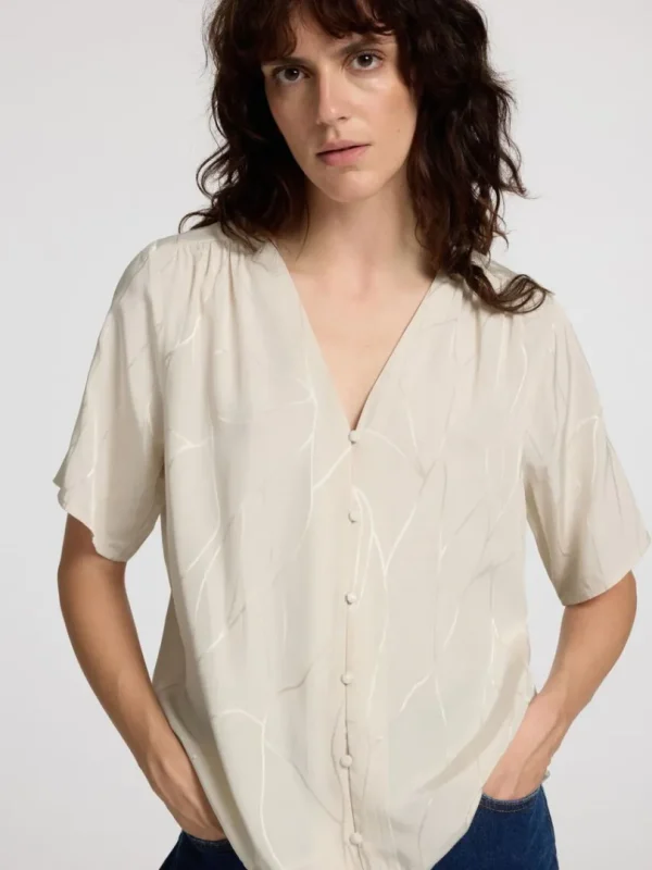 Toppe Og Bluser>SELECTED PRINTET TOP MED V-HALS Beige